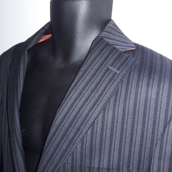 𝅺BEN SHERMAN Slim-Fit, Black Striped, Double-Vented Blazer, 42R - Picture 4 of 10